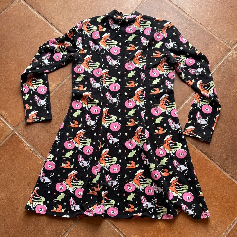 Nooworks "Mean Machine" Fit and Flare Knit Jersey Dress Whimsical Goth Size XL - Picture 11 of 11